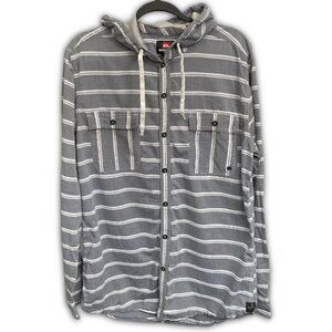 Striped Quicksilver Hooded Shirt with Long Sleeves Button Down